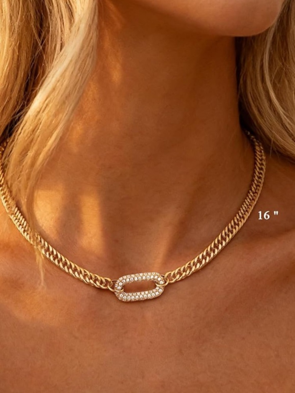 Anthropologie Gold Cubic Link Necklace with Crystal Accent - Picture 5 of 7